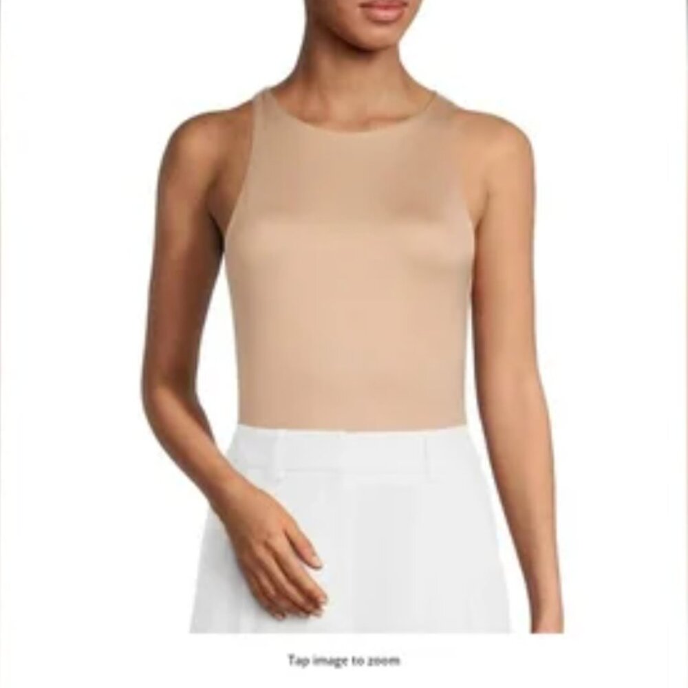 Gianni Bini Layla Sleeveless Racer Knit Bodysuit Medium Tan